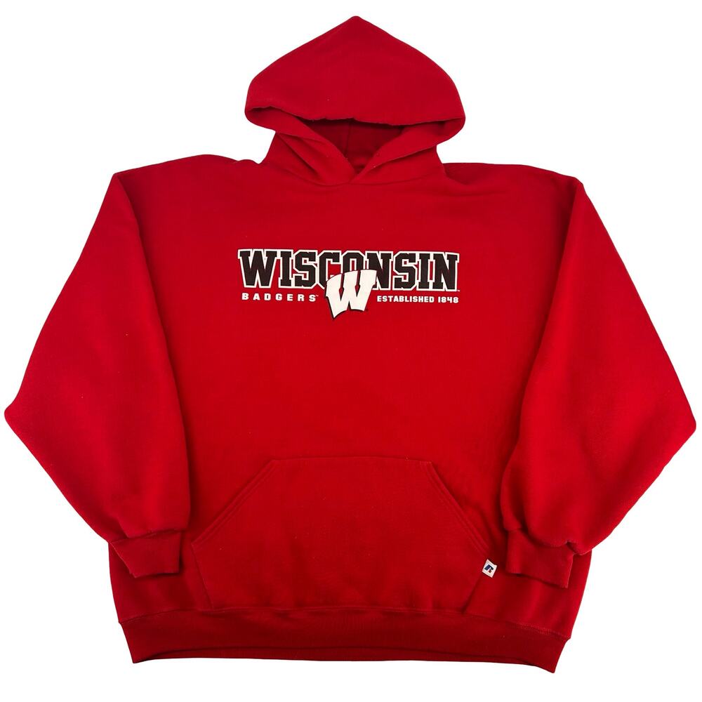 VTG 90s Mens Russell Athletic UW Madison Wisconsin Badgers Hoodie Sweatshirt 2XL